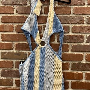 Peppermayo Blue and Yellow Striped Backless Dress